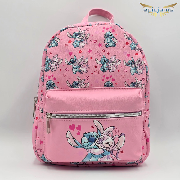 Disney Lilo and Stitch Stitch and Angel Love AOP Pink Heart Mini Backpack Bag - Picture 1 of 5